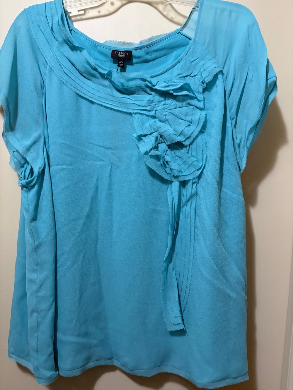 Talbots Turquoise Ruffle-Front Short Sleeve Blouse